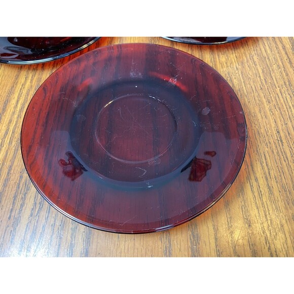 (3) Royal Ruby Red Glass Arcoroc France Coffee Punch Tea Cup & Saucer Sets - Picture 3 of 7